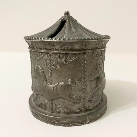 Vintage Carousel Coin Bank Silver  Plate Merry Go Round Piggy Bank - Picture 16 of 16